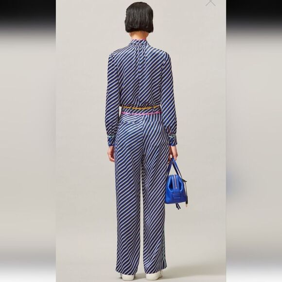 Tory Burch Blue and White Tie Front Long Sleeve Blouse - Picture 4 of 10